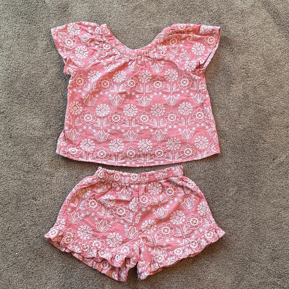 Zara Pink and White Embroidered Kids Outfit